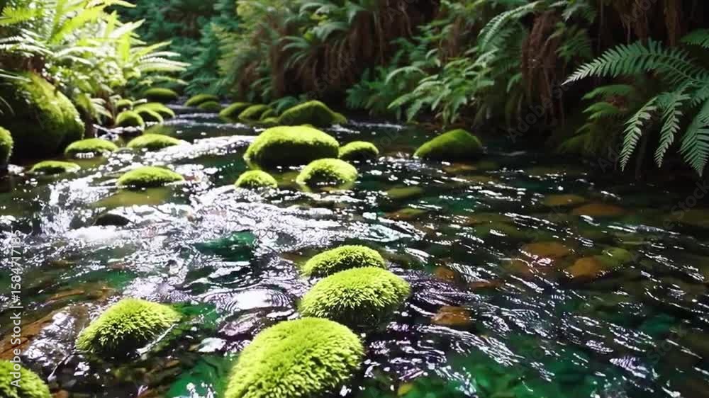 video de um rio com pedras com limo nas pedras agua corrente