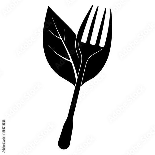 Fork with Leaf  Icon VectorEco-Friendly Plant-Based Design