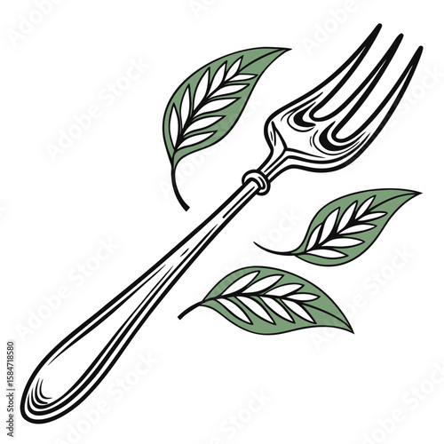 Fork with Leaf  Icon VectorEco-Friendly Plant-Based Design