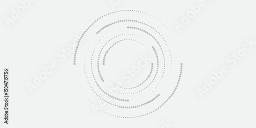 Minimalist abstract image featuring concentric dotted circles in shades of grey on a light background, creating a modern and tech-inspired circular pattern.