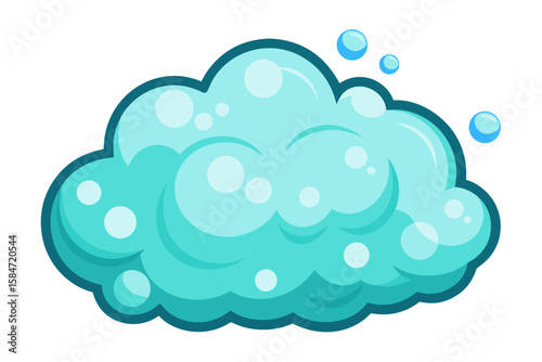 Cartoon soap foam set with bubbles. Light blue suds of bath, shampoo, shaving, mousse. Vector illustration isolated on white background