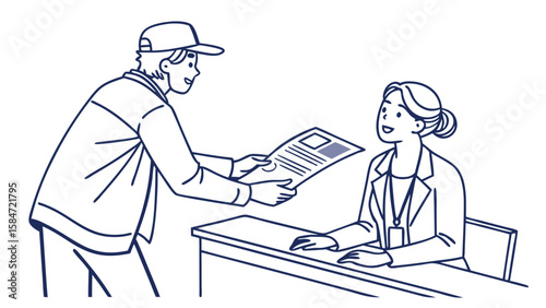 Client Submitting Documents to Administrator Line Art Illustration
