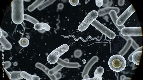 Microscopic view of bacteria moving in liquid