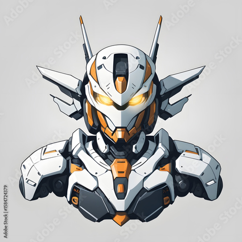 Advanced Combat Unit A Detailed Illustration of a Futuristic White and Orange Mecha Warrior