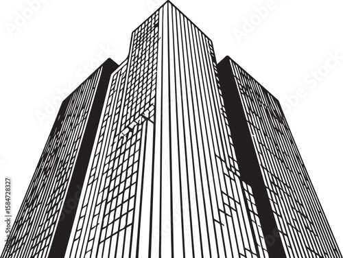 Tall black and white skyscraper with geometric patterns building architecture