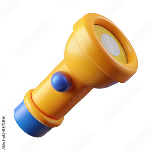 3d cartoon flashlight isolated on transparent background