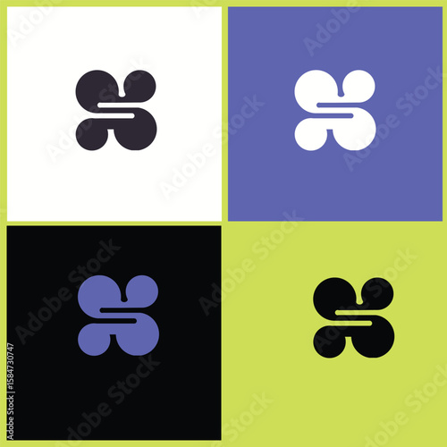 Modern abstract logo design featuring a symmetrical shape resembling a four-leaf clover or flower with a bold, clean line style. Perfect for brands related to wellness, beauty, nature, spas, cosmetics