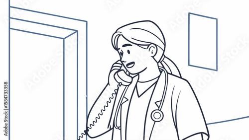 Female Doctor on Phone Call. Healthcare Professional Communicating. Medical Consultation Illustration.