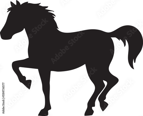 Black silhouette of a horse with a flowing mane and tail in a side profile view animal equine