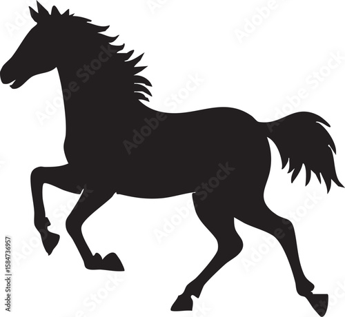 Black silhouette of a galloping horse with a flowing mane and tail on a white background vector