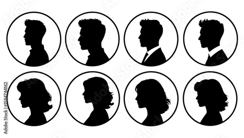 Set of Male and Female Profile Silhouette Avatar Icons
