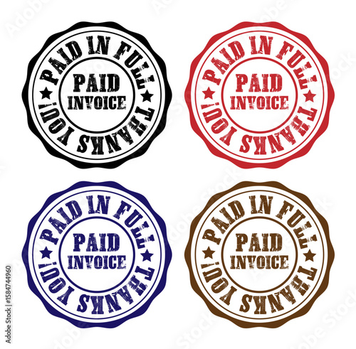 Set of Paid in Full Invoice Rubber Stamp Designs in Four Colors
