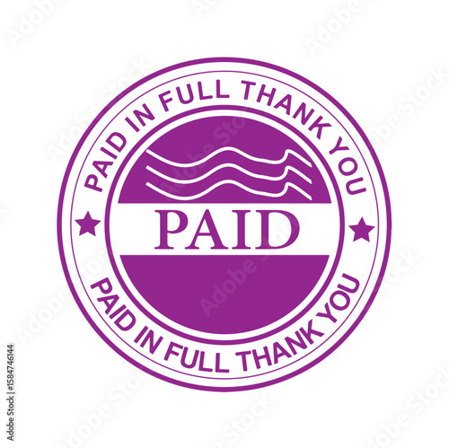 Purple Paid in Full Thank You Round Stamp Seal
