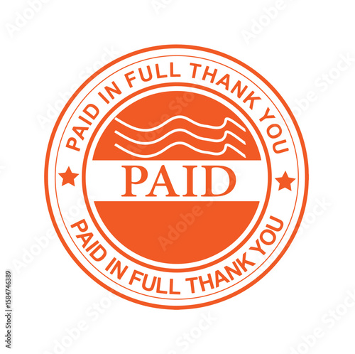 Orange Paid in Full Thank You Round Stamp Seal
