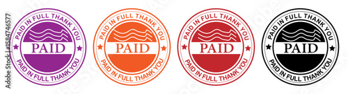 Paid in Full Thank You Round Stamp Seal Vector Set
