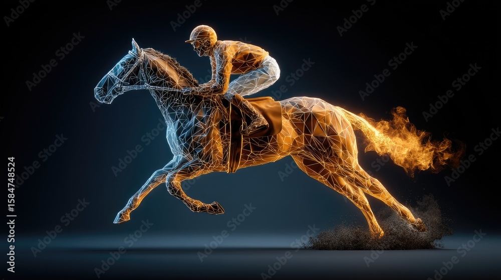 Fototapeta premium Horse racing wireframe art
