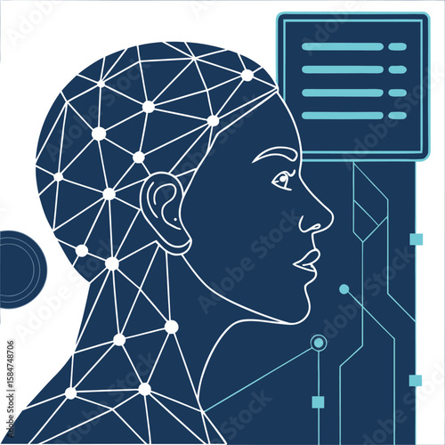 AI agent or assistant concept, An abstract humanoid robot, Artificial Intelligence innovation vector illustration. unique technology background vector with smart looking