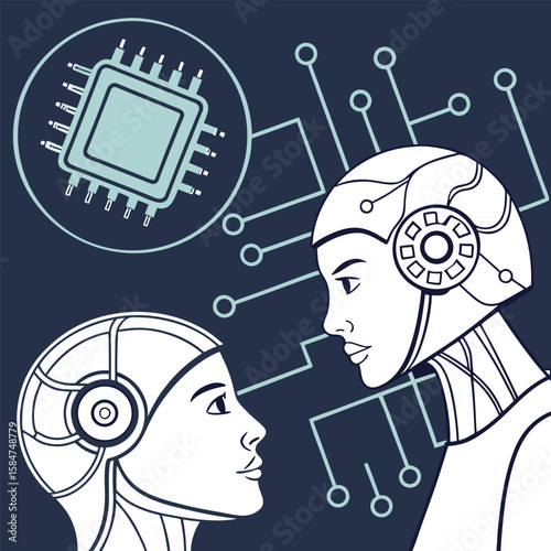 AI agent or assistant concept, An abstract humanoid robot, Artificial Intelligence innovation vector illustration. unique technology background vector with smart looking