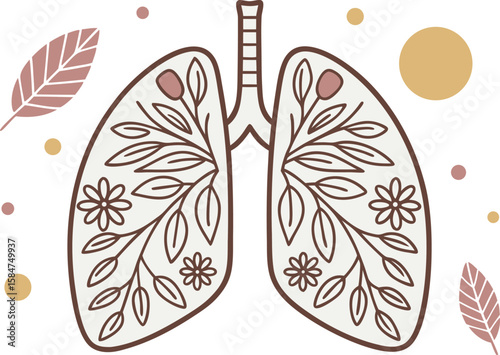 Floral Lungs Illustration with Leaves and Decorative Elements