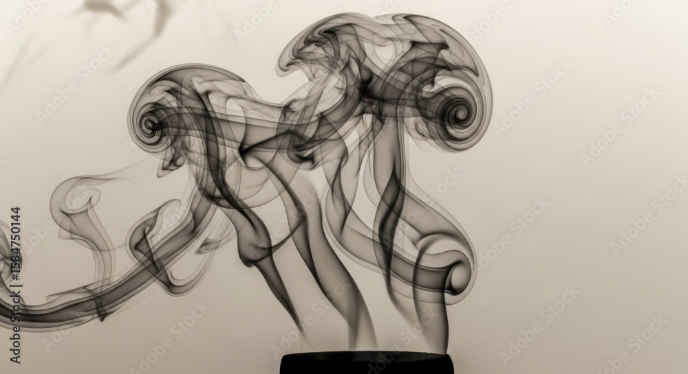 Fototapeta premium Abstract black smoke billowing against a plain background creates art.