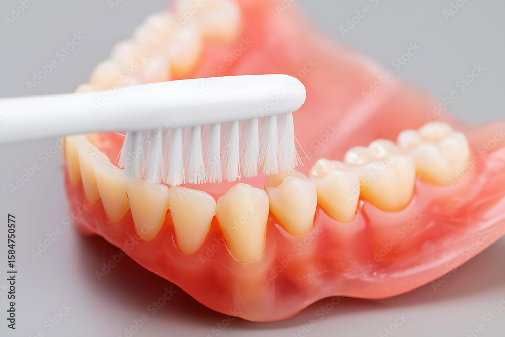 Obraz premium White toothbrush cleaning artificial teeth image