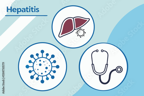Hepatitis Medical Illustration with Liver Virus Stethoscope Icons