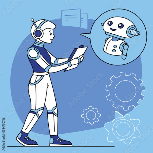 AI agent or assistant concept, An abstract humanoid robot, Artificial Intelligence innovation vector illustration. unique technology background vector with smart looking