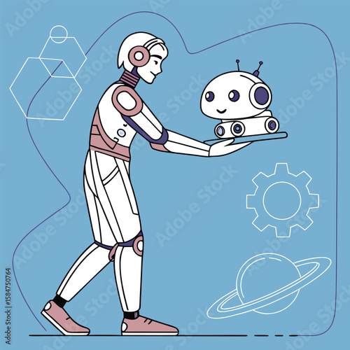 AI agent or assistant concept, An abstract humanoid robot, Artificial Intelligence innovation vector illustration. unique technology background vector with smart looking