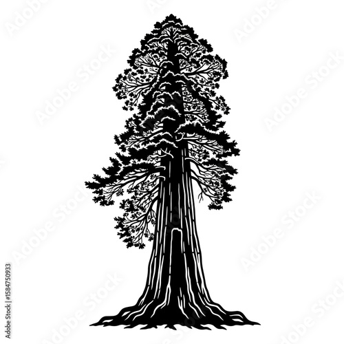 Silhouette of a majestic giant sequoia tree, detailed and elegant.