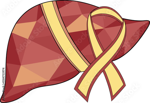 Stylized Liver with Yellow Ribbon Illustration organ