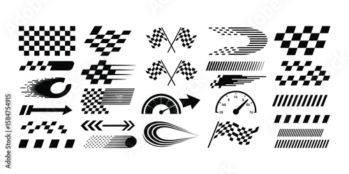 Racing Stripe Vector Set - Racing Flags, Checkered Patterns, Speed Lines & Arrows - Start/Finish Banners for Motorsport Designs & Automotive Graphics