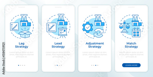 Capacity management strategies blue onboarding mobile app screen. Walkthrough 5 steps editable graphic instructions with linear concepts. UI, UX, GUI. Montserrat SemiBold, Regular fonts used