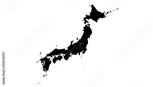 Simple black silhouette map of Japan's islands, highlighting its archipelago shape.