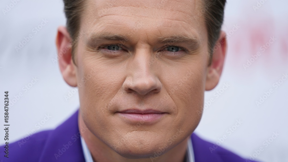 Fototapeta premium An Intense Close-Up Portrait of a Confident Individual with Distinctive Features and a Charismatic Expression Against a Blurred Background