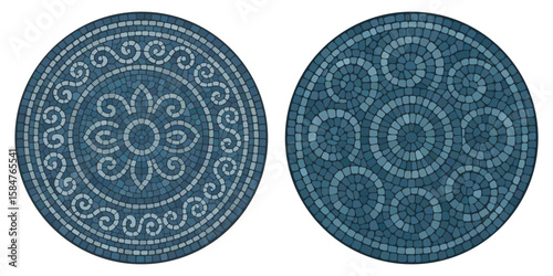 Ancient greece style mosaic mandala. Interweaving mosaic decorative element. Decorative antique stone ornament.
