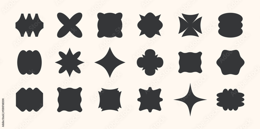 Fototapeta premium Collection of geometric basic shapes on white background. Basic shape elements with sharp and rounded edges vector set. Icon graphic design for decoration, logo, business, ads.