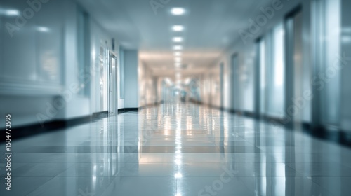 Wallpaper Mural A modern corridor with sleek design, illuminated by bright lights, showcasing polished floors and minimalist style. Torontodigital.ca