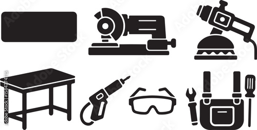 Collection of Workshop Tools and Safety Gear Icons