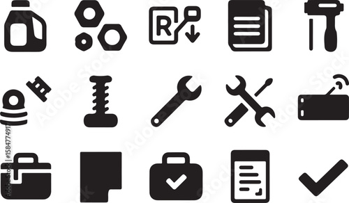 Set of Black and White Construction Tools Icons