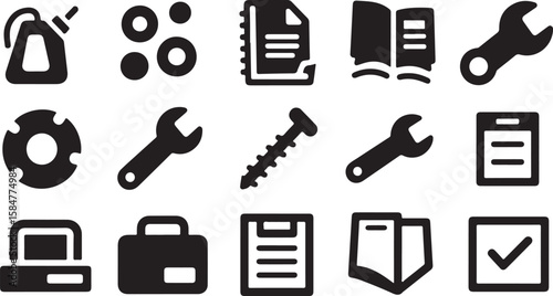 Set of Black and White Construction Tools Icons