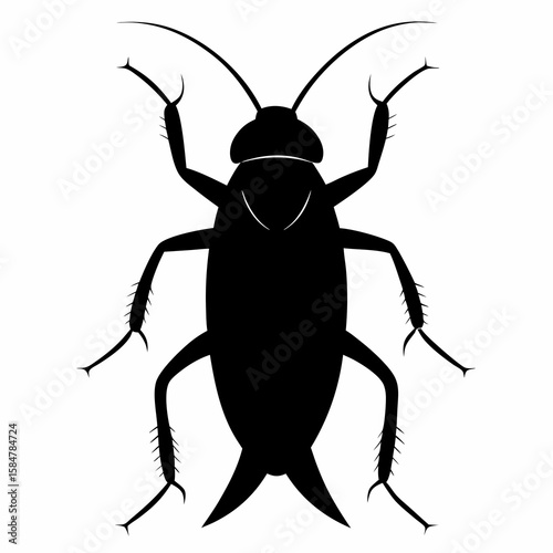 A detailed cockroach black vector illustration showcases the anatomy and form of this resilient insect, perfect for scientific or educational uses, silhouette