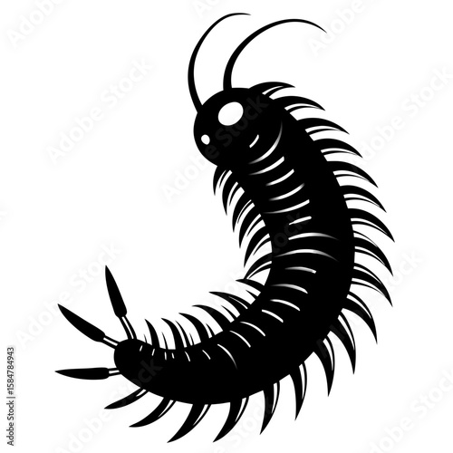 A striking millipede displays its segmented black exoskeleton as it moves across the forest floor, showcasing the beauty and complexity of nature, silhouette