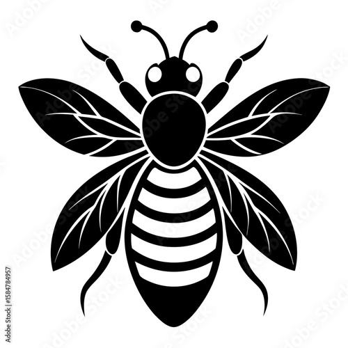 A striking honeybee with its distinctive black coloring is seen foraging, collecting pollen to support its colony and contributing to the ecosystem, silhouette