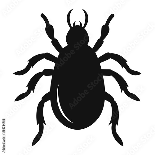 Depicts a tiny, detailed black mite vector illustration, perfect for scientific diagrams, educational resources, or design elements relating to insects, silhouette