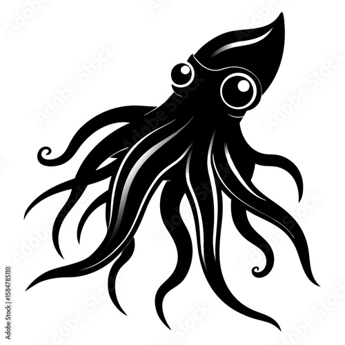 Detailed vector art showcases a cuttlefish silhouette, perfect for marine biology enthusiasts and graphic design projects needing a unique sea creature element.