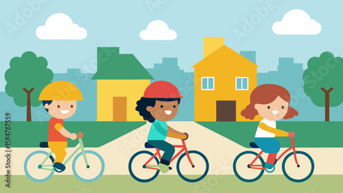 Kids Riding Bikes in Suburban Neighborhood