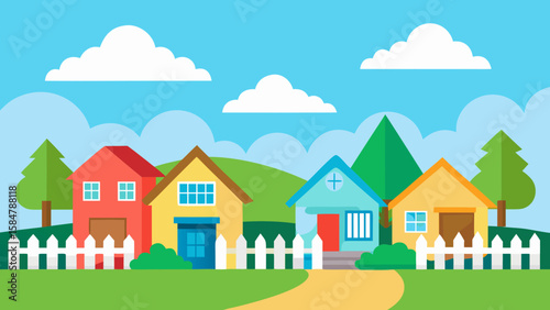 cartoon suburban neighborhood art