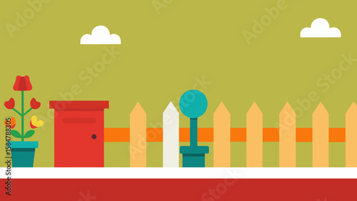 side street flower fence cartoon