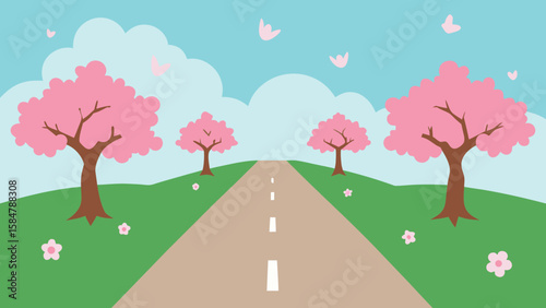 spring cherry tree suburb street