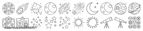 Celestial Objects, Space, and Astronomy Outline Vector Icon Set